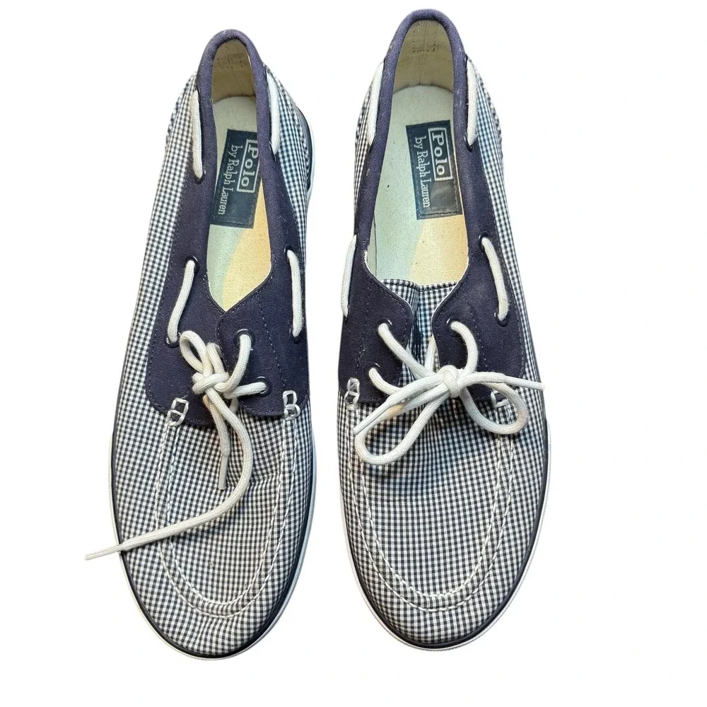 Polo Ralph‎ Lauren Lander Shoes Mens Size 12 Blue Gingham Canvas Boat Casual